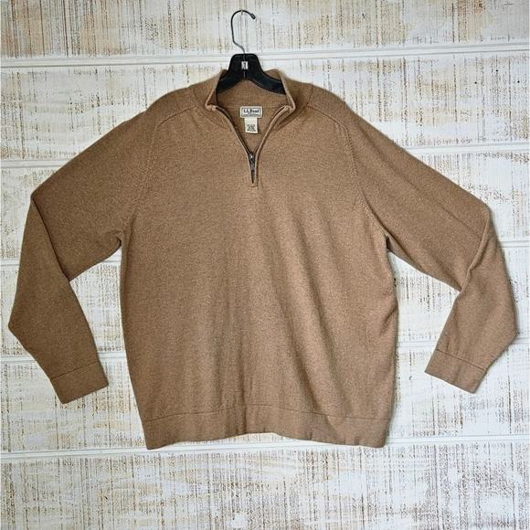 L.L. Bean Mens‎ 1/4 Zip Sweater Size XL Regular Cotton Cashmere Blend Ribbed - Picture 3 of 11